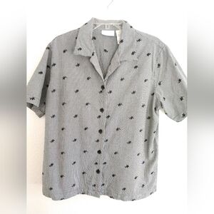 Elisabeth Liz Claiborne Black White Gingham Camp Shirt Short Sleeve Size 14